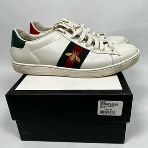 Gucci Ace Bee Women's White Leather Low Top Sneakers Size 6.5 Made in Italy